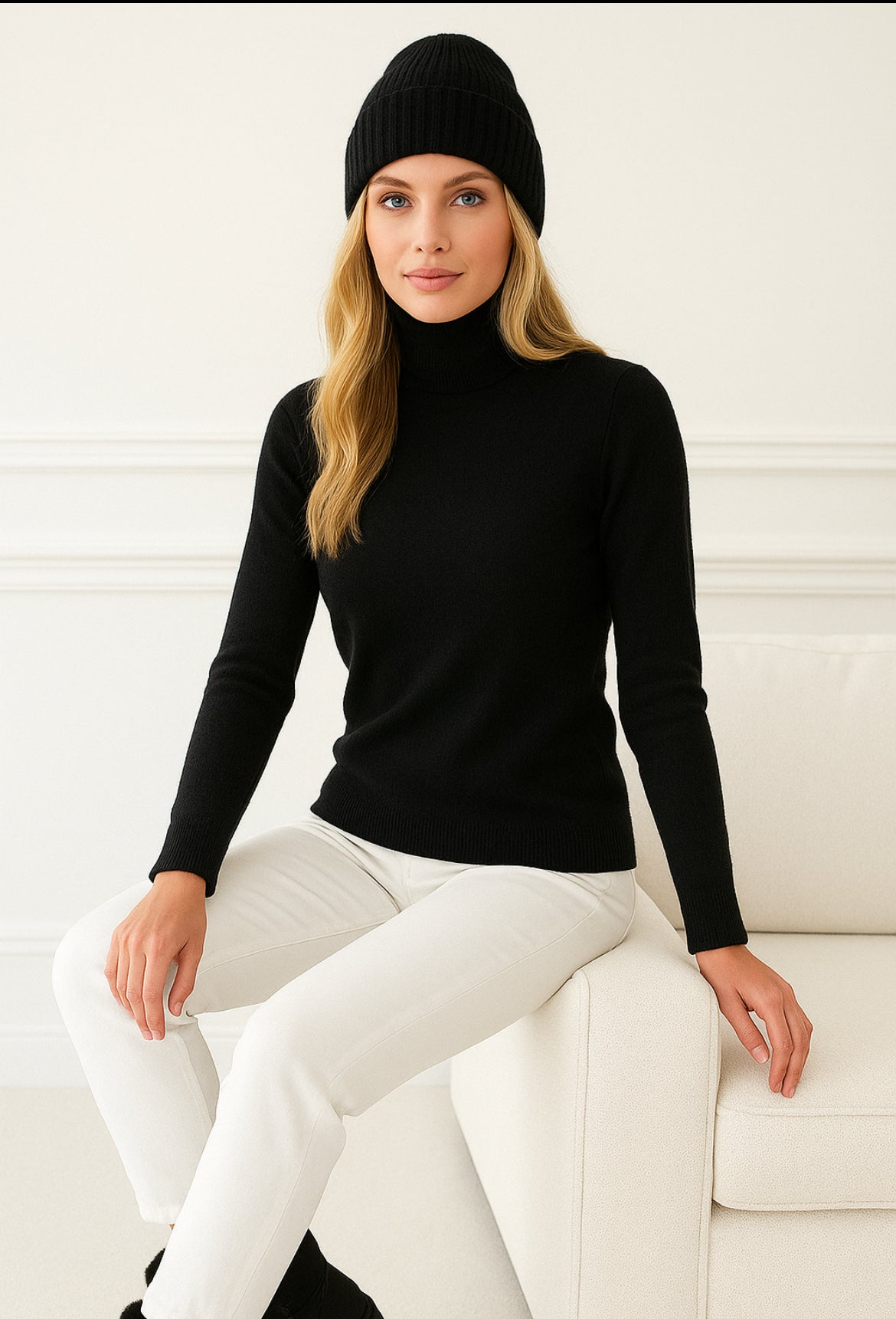 Cashmere Company Maglia Donna dolcevita Nero Cashmere e Lana