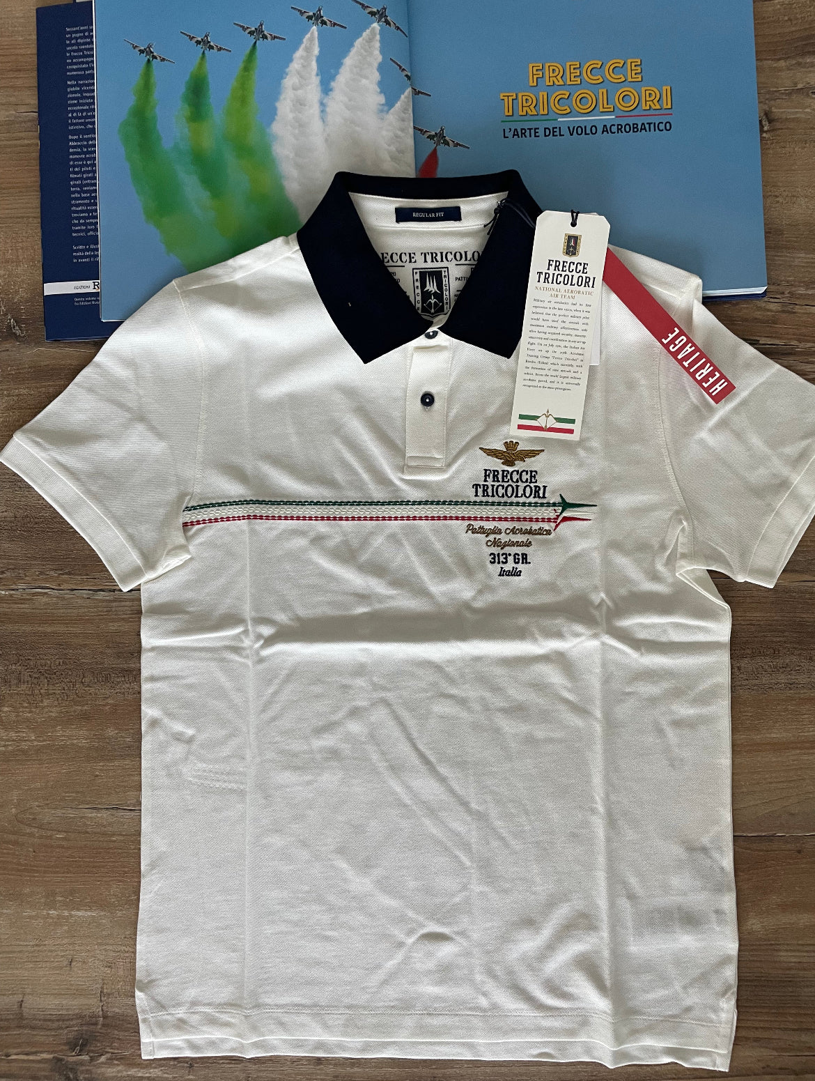 Aeronautica Militare Polo Uomo ,Bianco, Frecce Tricolori manica corta