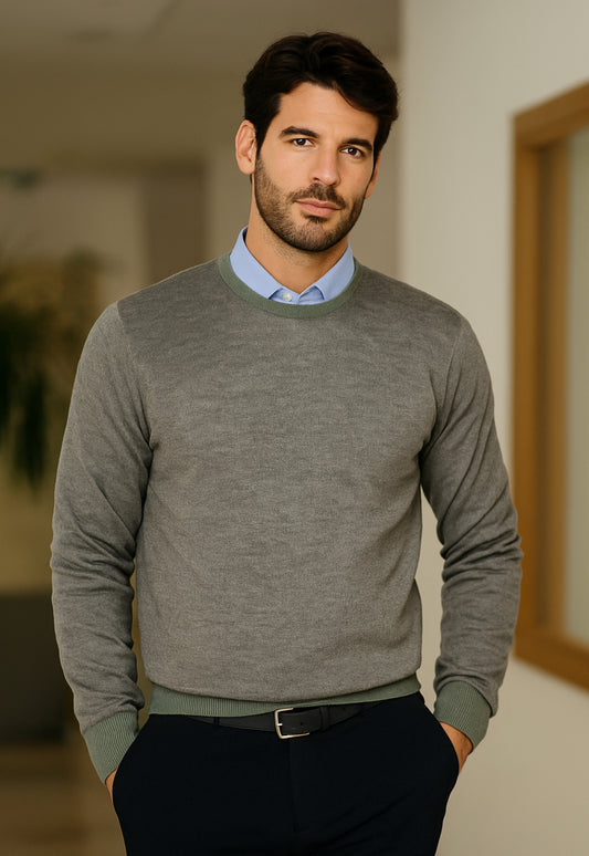 Blu Cashmere maglia uomo Verde Sc-50% girocollo  lana Cashmere e Seta