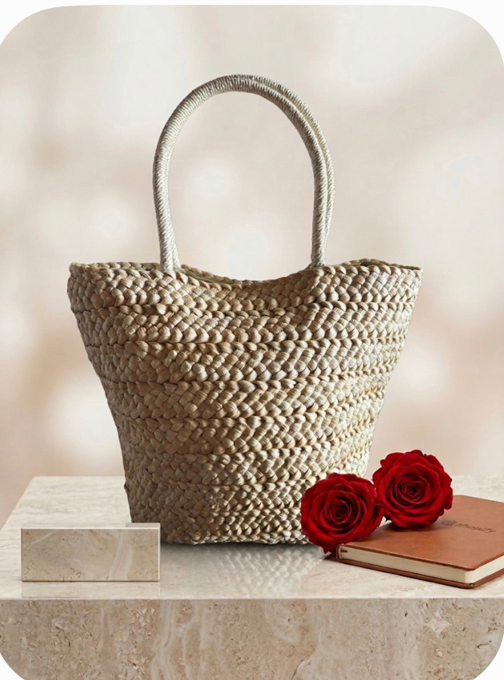 Borsa Mare in Paglia Paez con Fascia Verde e Rossa