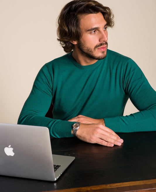 Cashmere Company maglia uomo verde girocollo Cashmere lana e seta