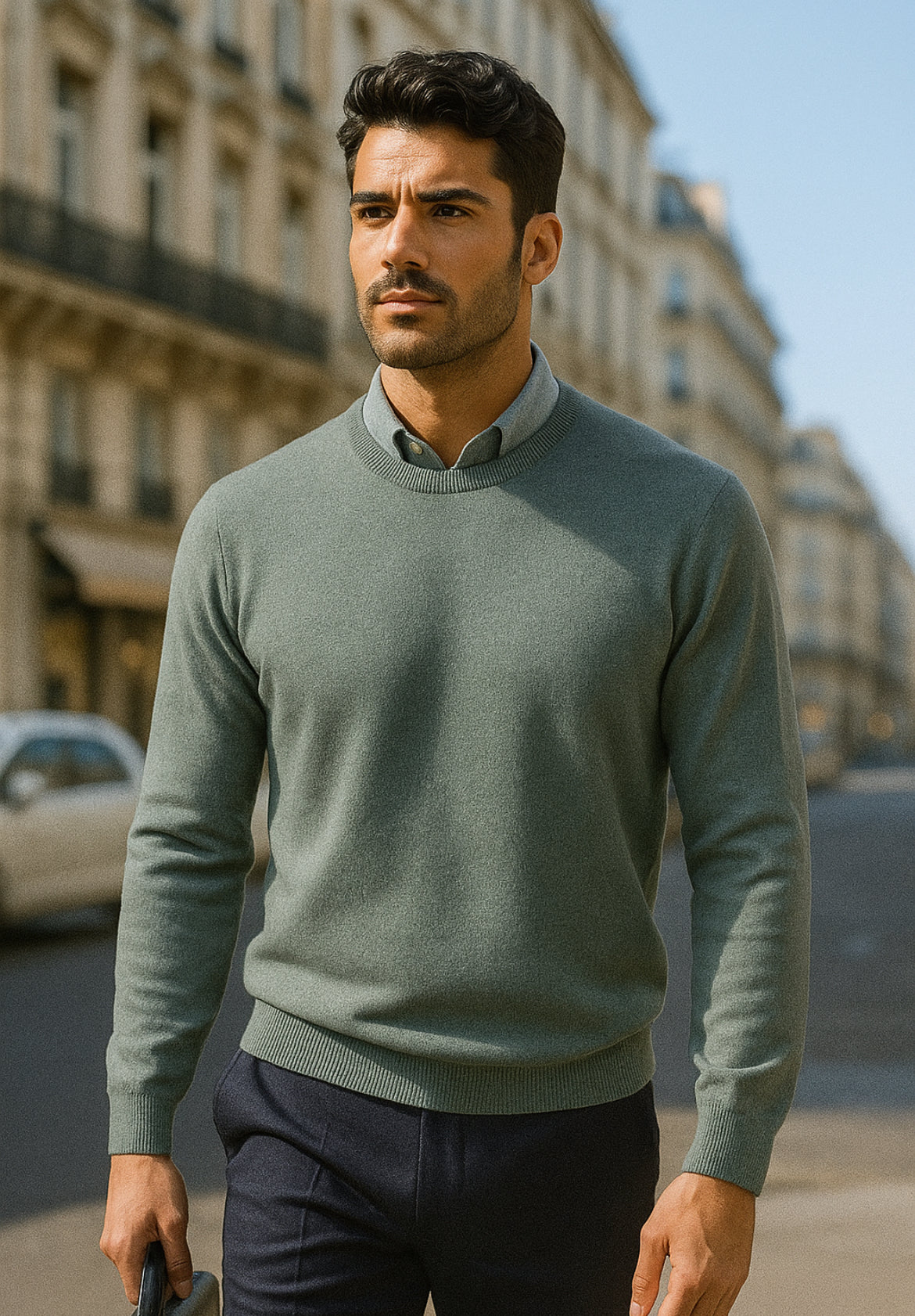 Lanè maglia uomo verde salvia girocollo Cashmere e Lana Made in Italy