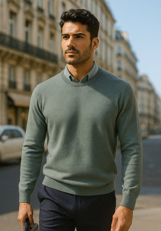 Lanè maglia uomo verde salvia girocollo Cashmere e Lana Made in Italy
