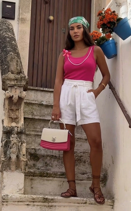 Pantaloncino donna bianco in lino made in Italy Cashmere Company