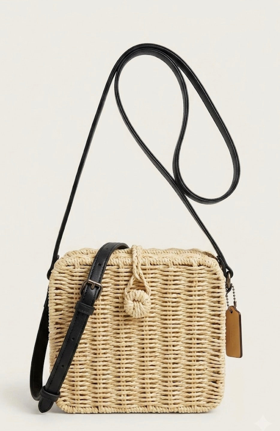 Borsa Paez in Paglia Intrecciata con Tracolla Nera