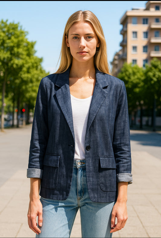 Blazer Donna Giacca in Jeans Scuro | Stile Elegante e Casual