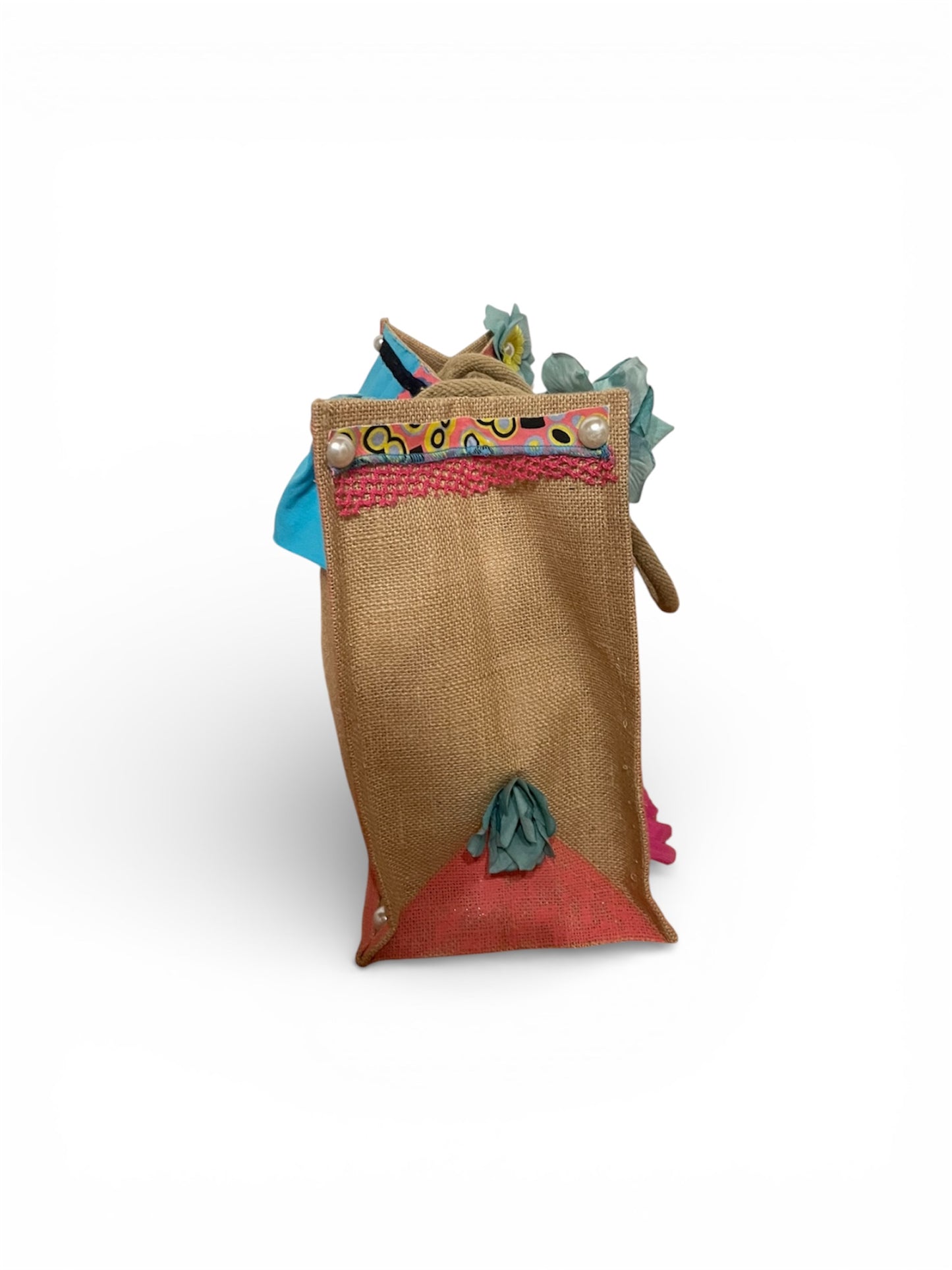 Borsa in Yuta Fatta a Mano con Decorazioni Artigianali – Doppio Manico, Spiaggia e Mare