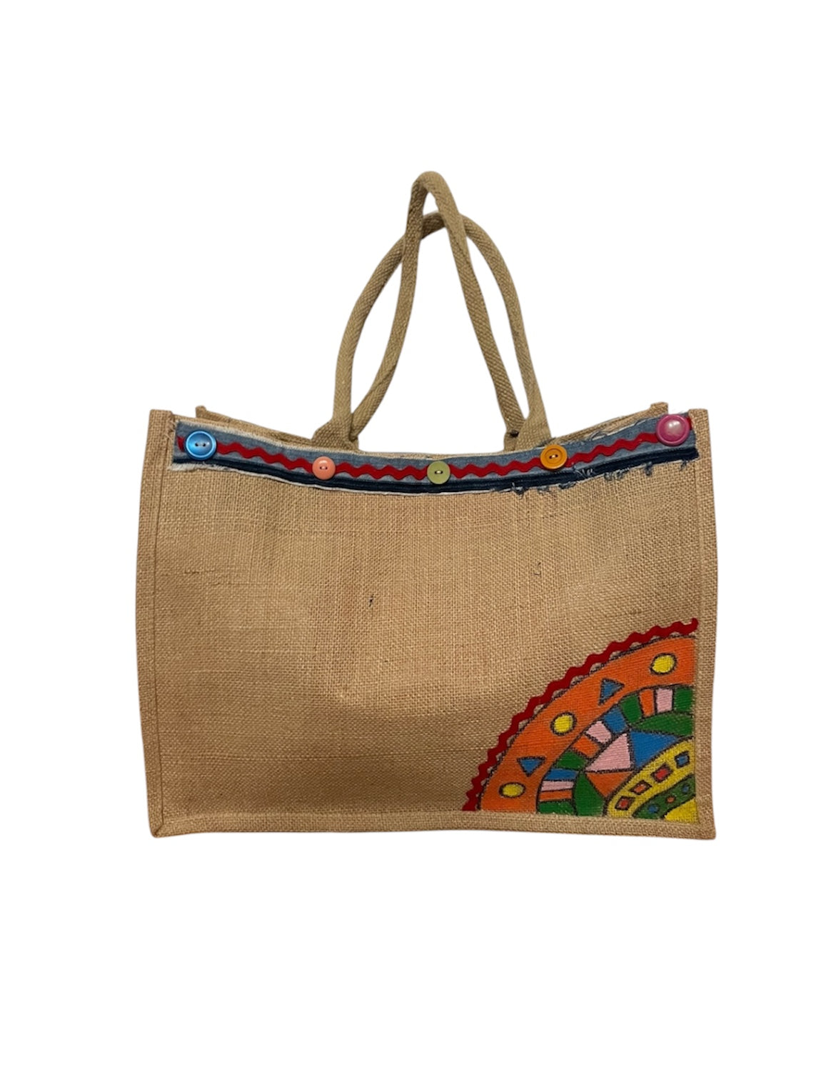 Borsa in Yuta Fatta a Mano con Decorazioni Artigianali – Doppio Manico, Spiaggia e Mare