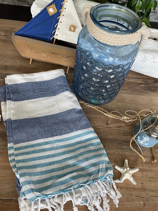 Telo mare Asciugamani  spiaggia 100% cotone blu e azzurro Eco