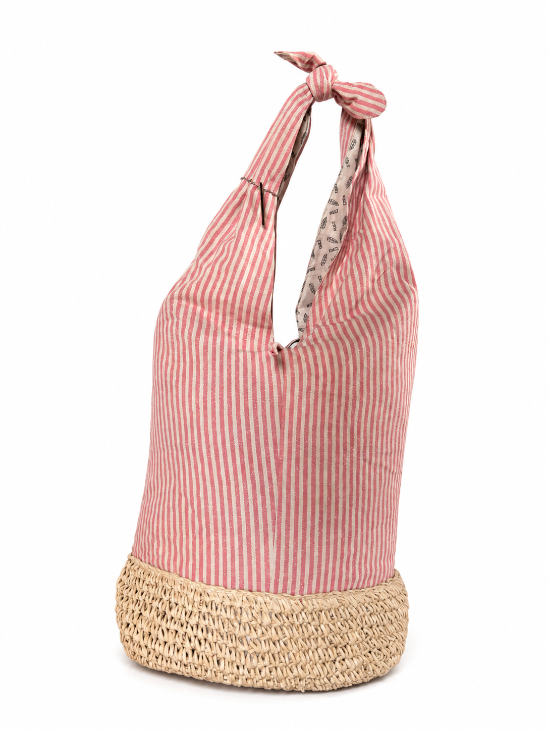 Borsa mare a Spalla Estiva a Righe Bianco/Rosa e Paglia Paez