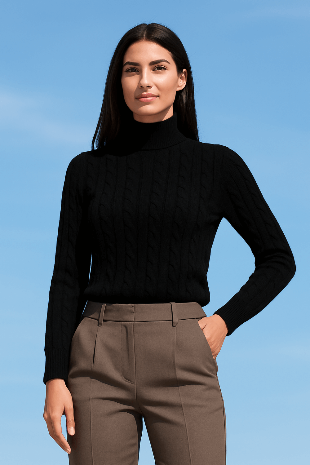 Cashmere Company Maglia Donna Dolcevita trecce nero  Made in Italy Cashmere e lana
