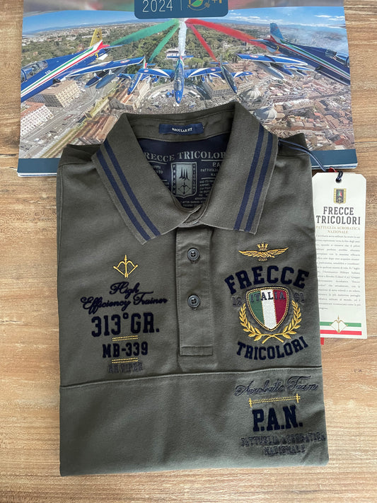 Aeronautica Militare Polo Verde Militare Uomo, Frecce Tricolori, PAN, Manica Lunga