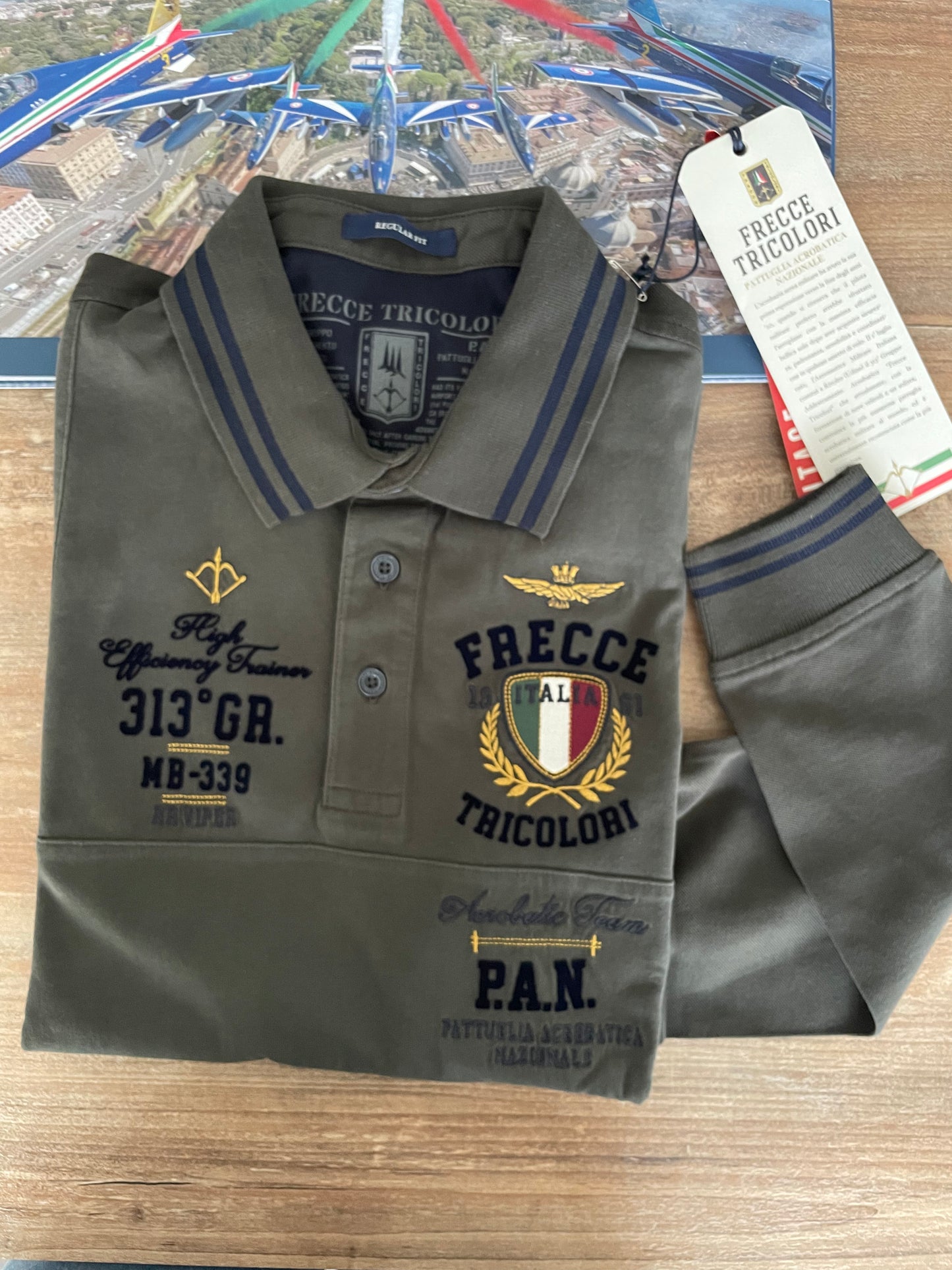 Aeronautica Militare Polo Verde Militare Uomo, Frecce Tricolori, PAN, Manica Lunga