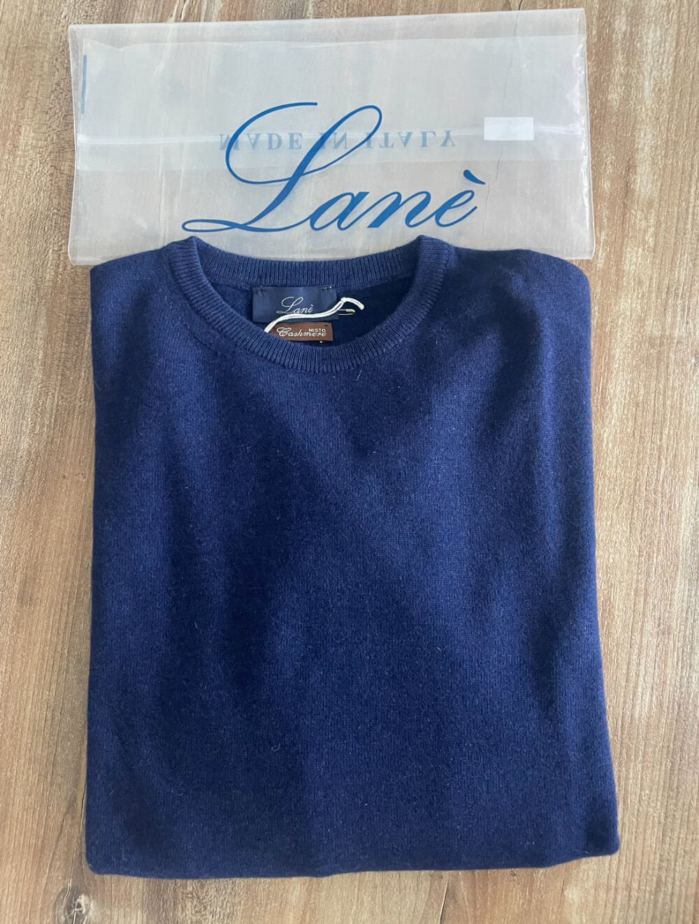 Maglia uomo blu inchiostro girocollo cashmere e lana Made in Italy Lané