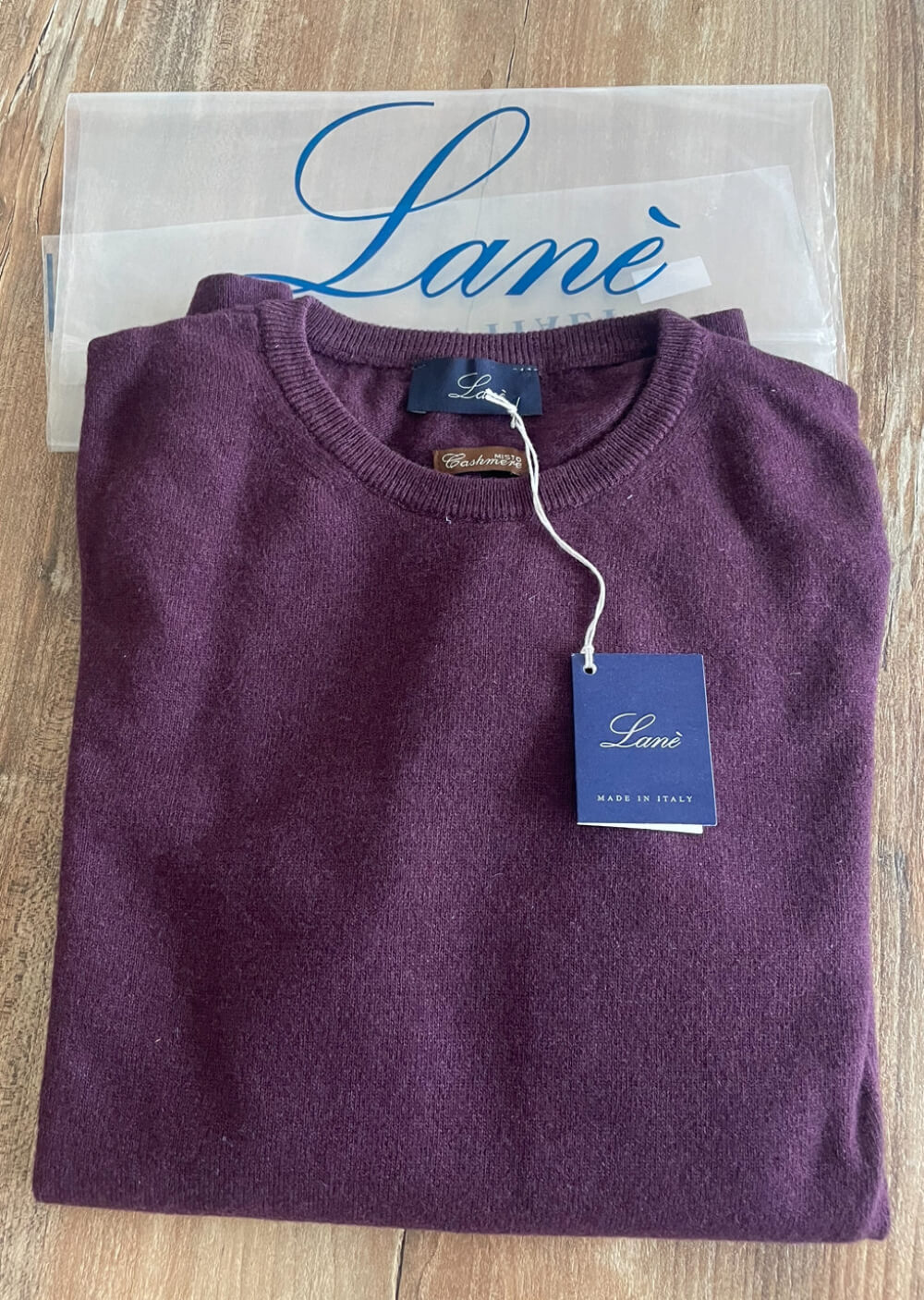 Maglia uomo prugna girocollo cashmere e lana  made in Italy Lanè
