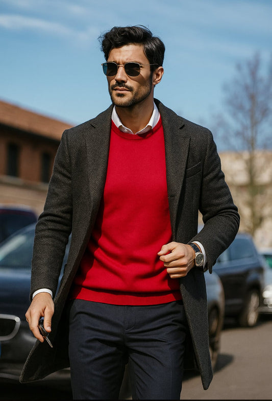Lanè maglia uomo rosso girocollo Cashmere e Lana