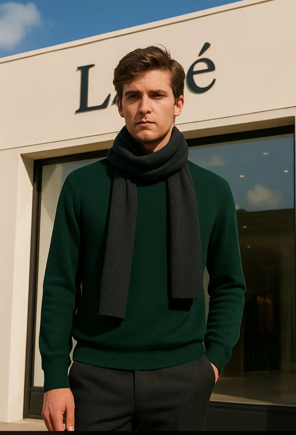 Lanè maglia uomo verde bottiglia girocollo cashmere e lana Made in Italy