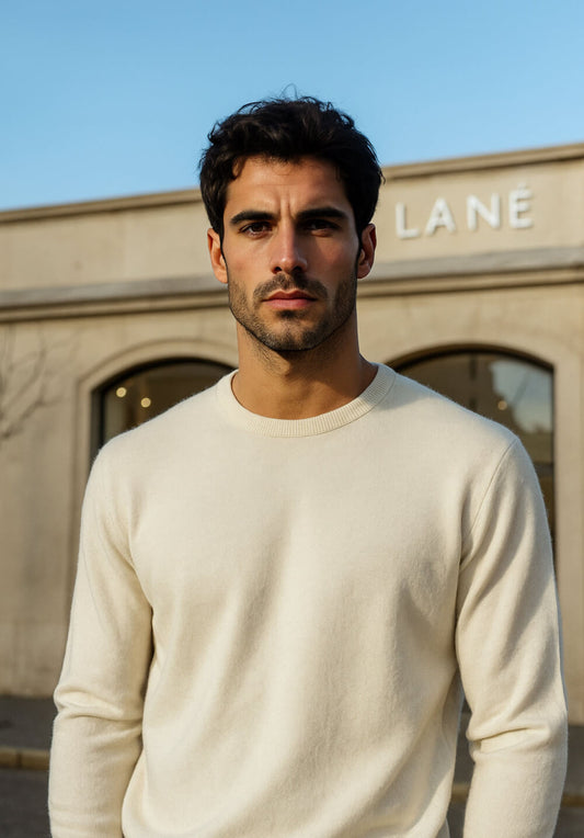 Maglia uomo girocollo bianco – Lana e Cashmere Lané – Made in Italy