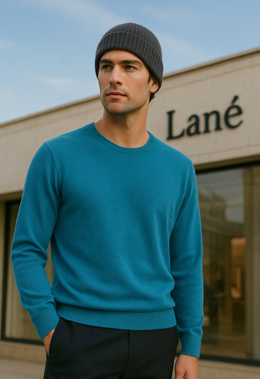 Lané maglia uomo turchese girocollo cashmere e lana Made in Italy