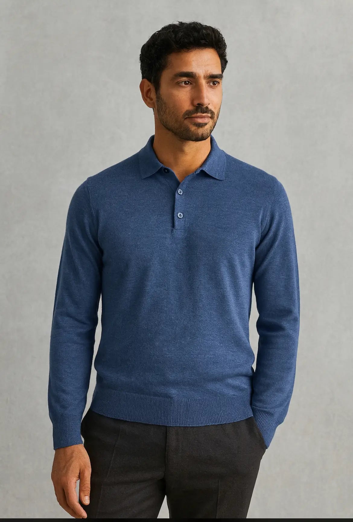 Lanè polo uomo blu jeans  in lana Made in Italy