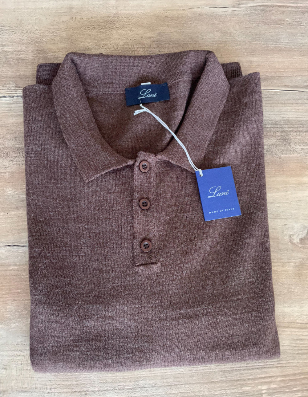 Lanè polo uomo in lana marrone Made in Italy