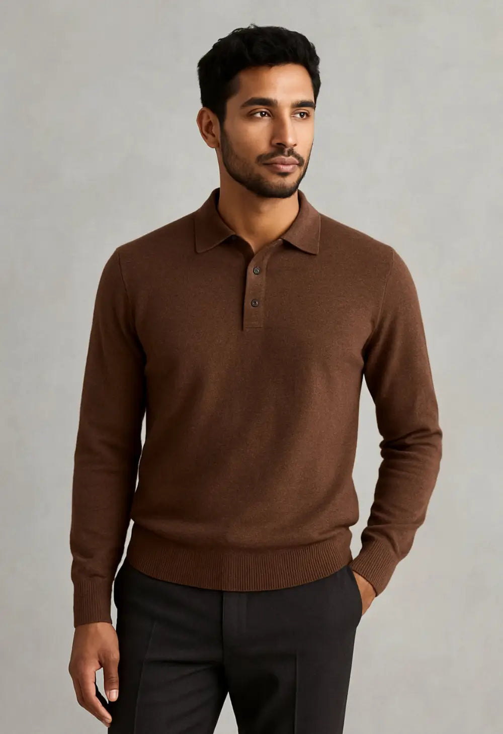 Lanè polo uomo marrone in lana Made in Italy