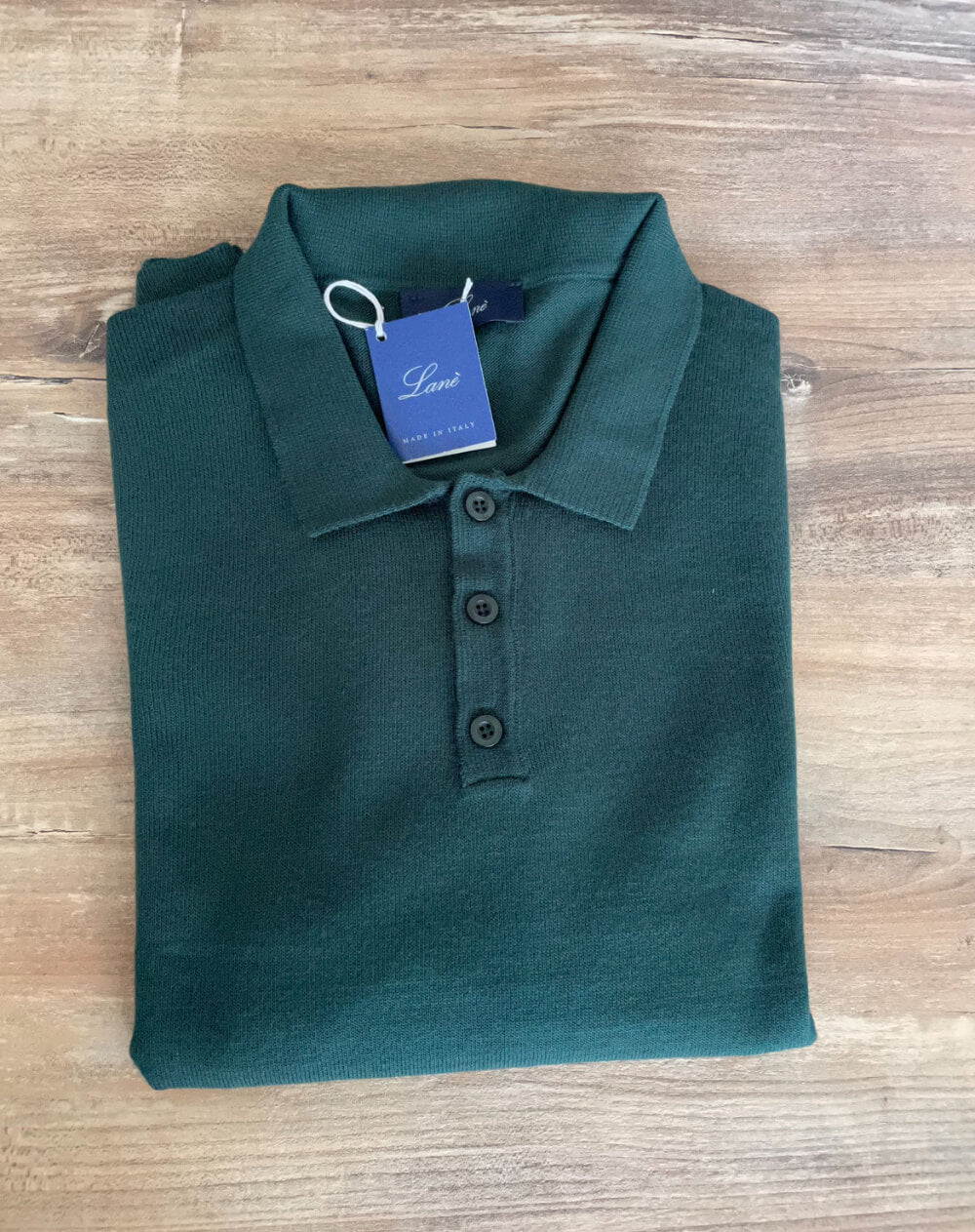Lanè polo verde bottiglia uomo in lana Made in Italy