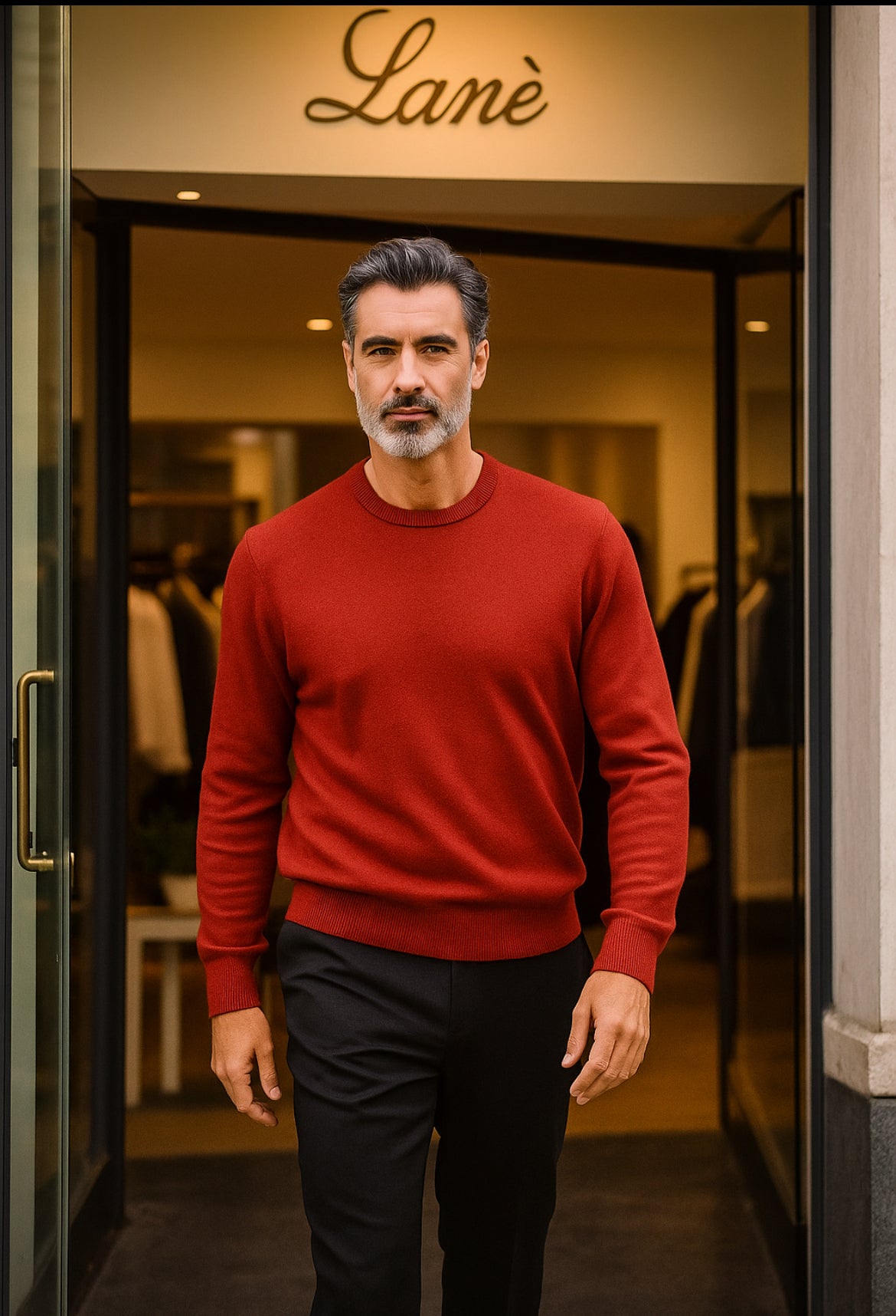 Maglia Cashmere e lana uomo colore mattone Lanè, girocollo , made in Italy