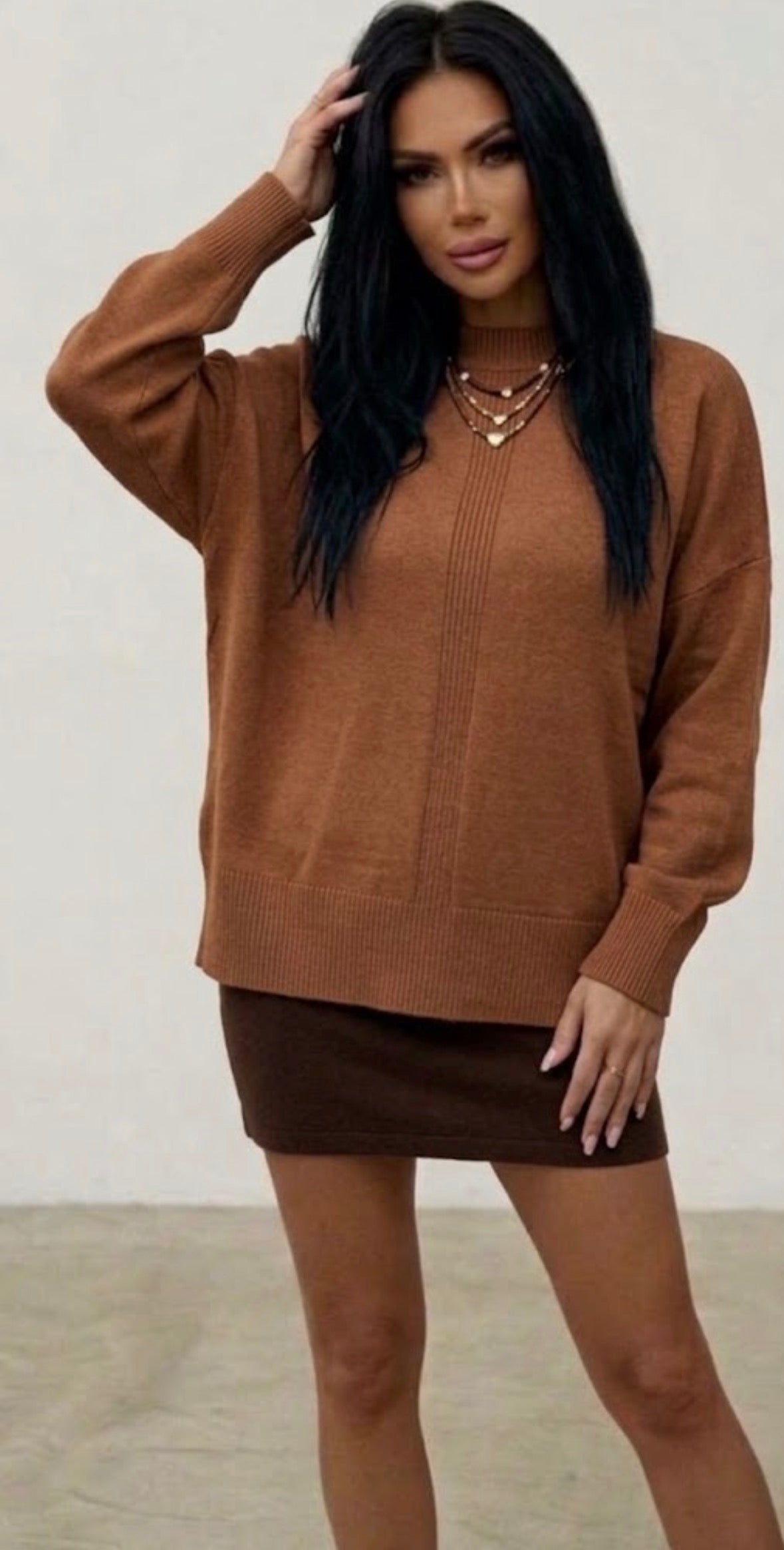 Maglia Donna in Lana Rasata Mezzo Collo After Camel vestibilità over 