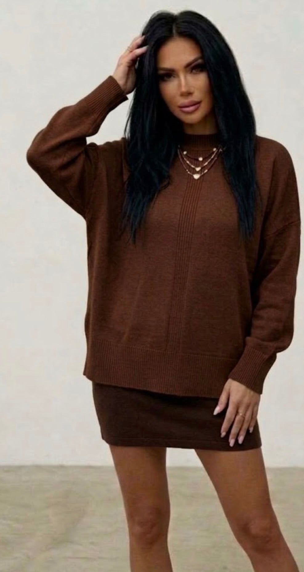 Maglia Donna in Lana Rasata Mezzo Collo After Marrone vestibilità Over