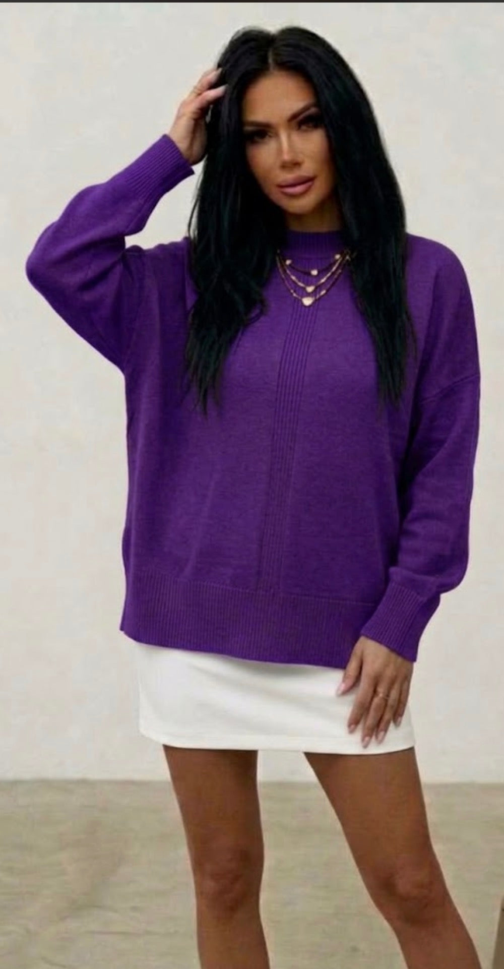 Maglia Donna in Lana Rasata Mezzo Collo After Viola