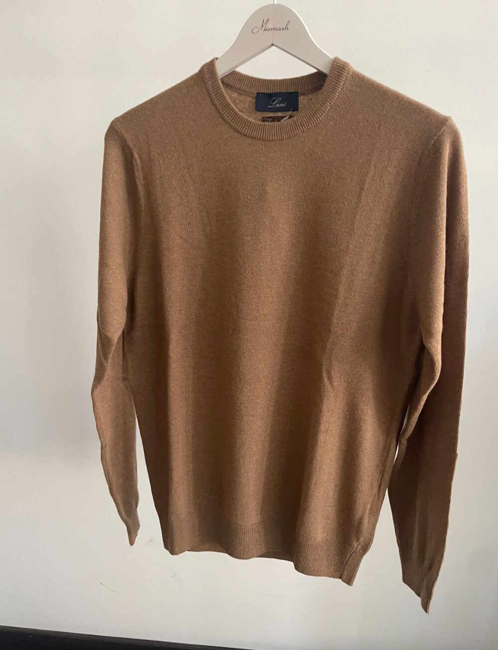 Maglia  camel girocollo cashmere e lana Made in Italy Lanè