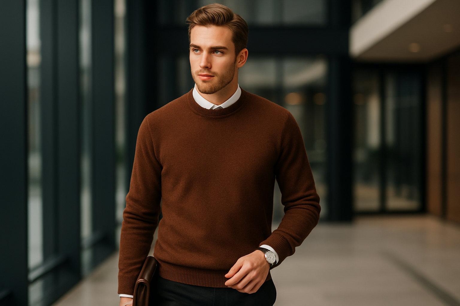 Maglia cashmere  uomo marrone cashmere e lana made in Italy Lanè