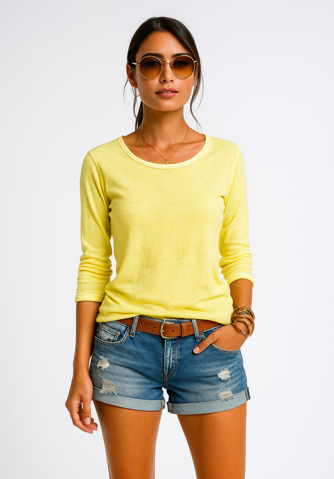 Maglia donna girocollo estiva giallo lime