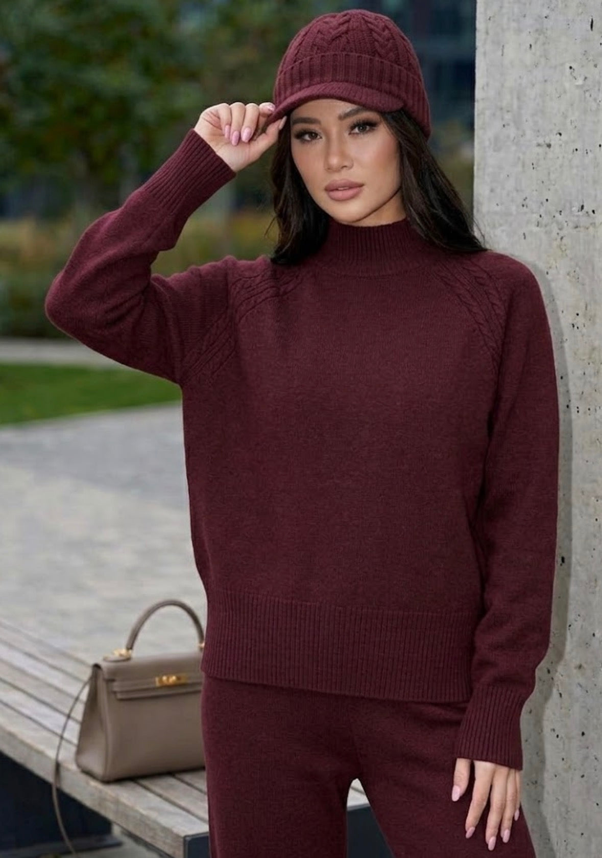 Maglia donna lana rasata mezzo collo over bordeaux After 