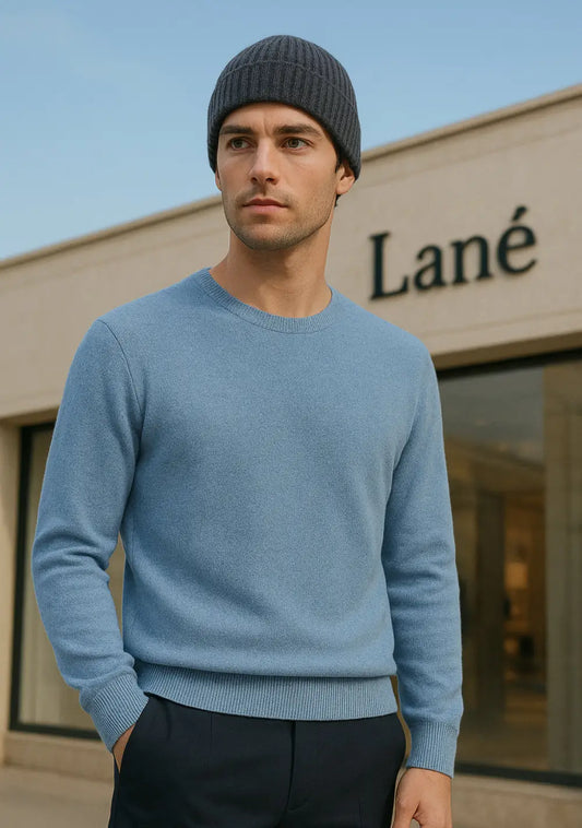 Maglia uomo azzurro girocollo Cashmere e lana Made in Italy Lanè