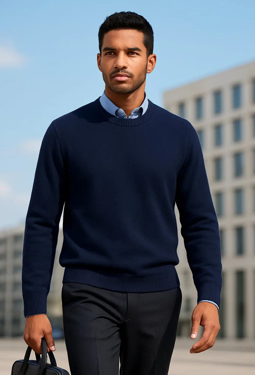 Maglia uomo blu navy girocolla cashmere e lana Made in Italy Lané