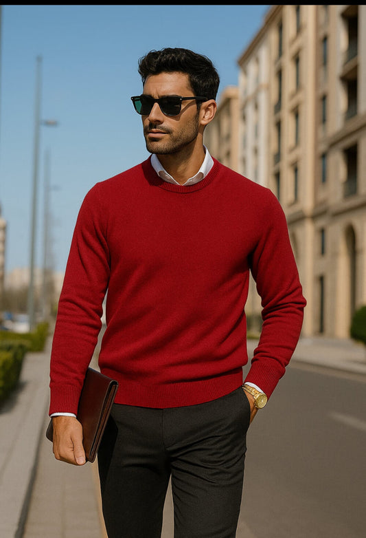 Maglia uomo bordeaux girocollo cashmere e lana Made in Italy Lané