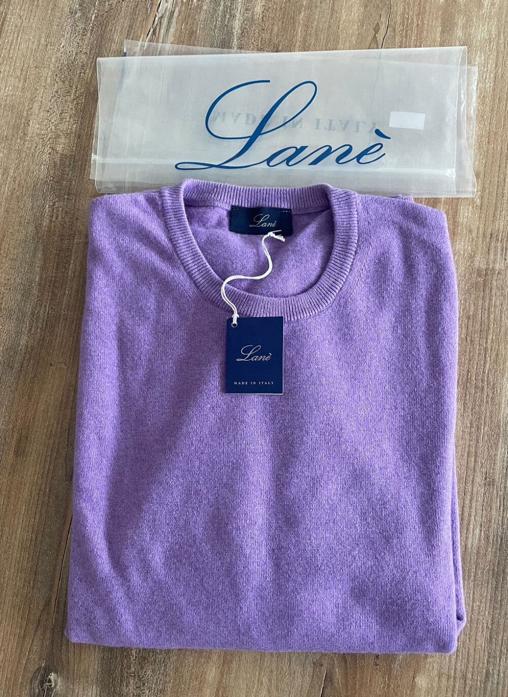 Maglia uomo girocollo lilla cashmere e lana Lané made in Italy