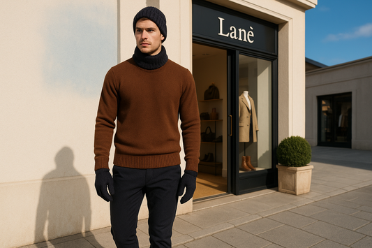 Maglia uomo girocollo marrone cashmere e lana Made in Italy Lanè