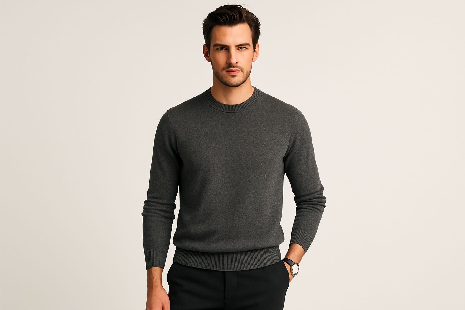 Maglia uomo sottogiacca girocollo grigio antracite cashmere e lana
