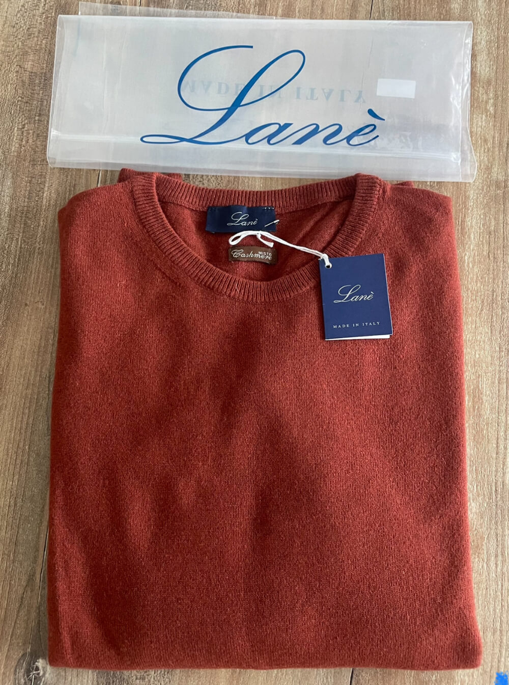 Lané Maglia uomo terracotta girocollo cashmere e lana Made in Italy