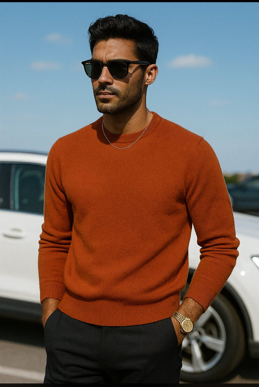 Maglia uomo terracotta girocollo cashmere e lana Made in Italy
