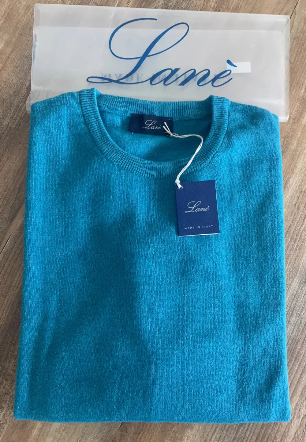 Lané maglia uomo turchese girocollo cashmere e lana Made in Italy, elegante,casual ,calda , ideale per ogni occasione 