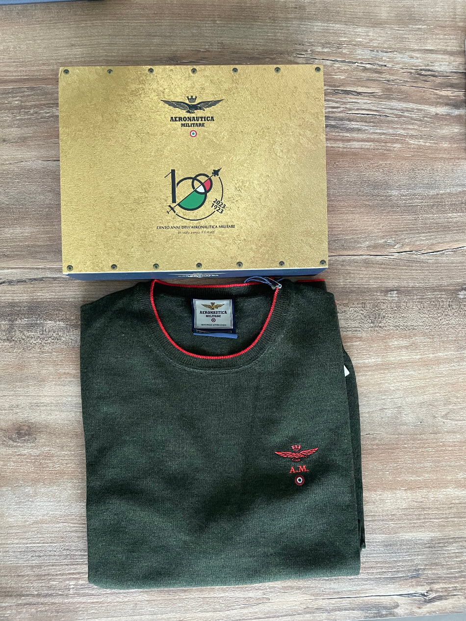 Maglia uomo verde Aeronautica Militare girocollo in lana