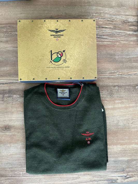 Maglia uomo verde Aeronautica Militare girocollo in lana