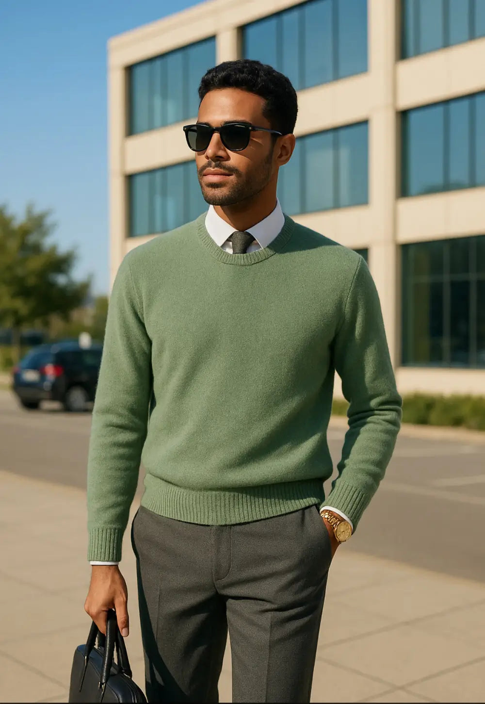 Maglia uomo verde salvia cashmere e lana girocollo Made in Italy Lanè