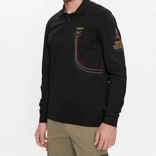 Aeronautica Militare polo uomo colore nero sc-50%  manica lunga Frecce Tricolori