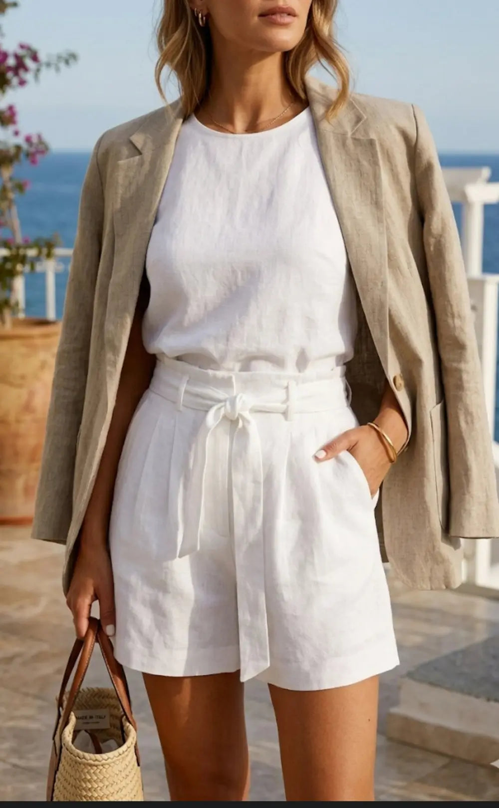 Shorts donna bianco 100% lino Made in Italy Cashmere Company