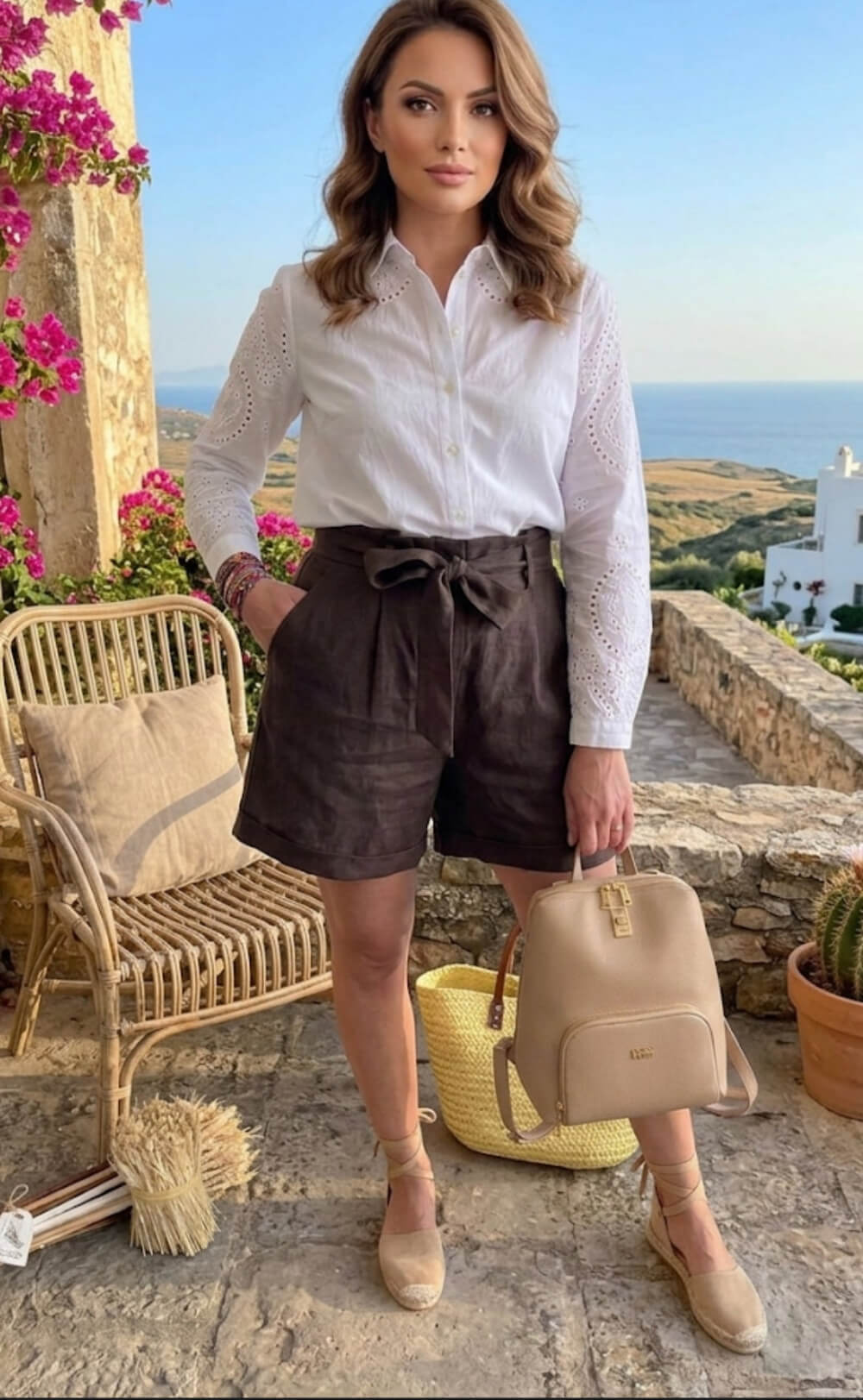 Cashmere Company pantaloncino donna marrone in lino Made n Italy